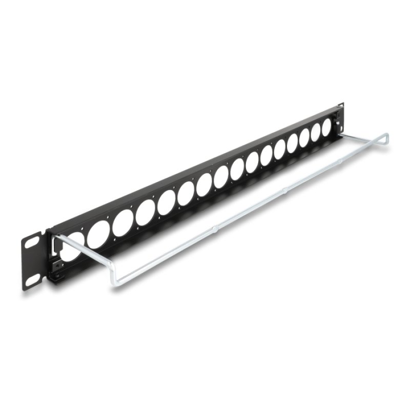 DeLOCK 19″ D-Type Patch Panel with strain relief 16 port 1U black