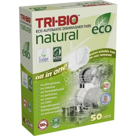 Tri-Bio Natural Eco-Friendly Dishwasher Detergent Tablets - Plant-Based