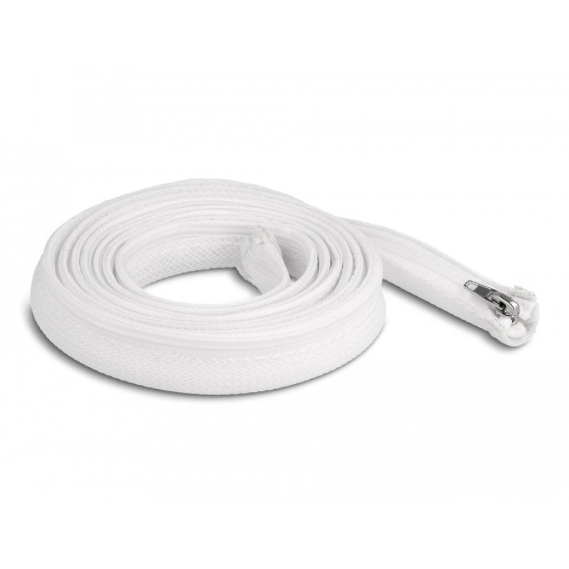 DeLOCK Braided Sleeve with zip fastener heat-resistant 2 m x 20 mm white
