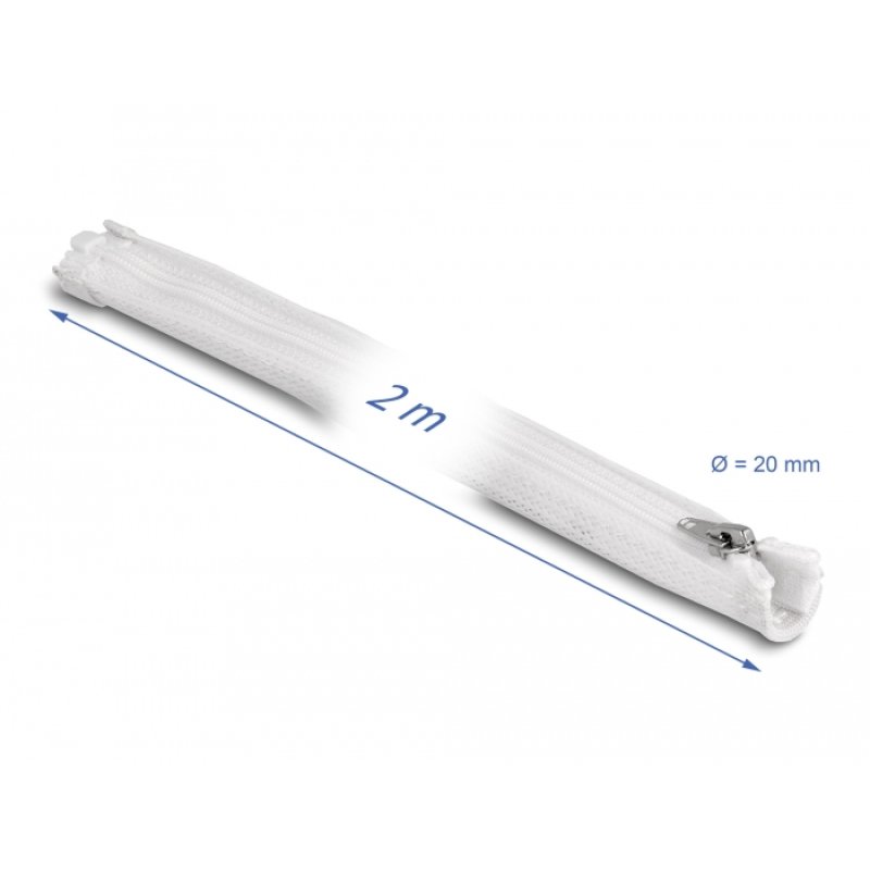 DeLOCK Braided Sleeve with zip fastener heat-resistant 2 m x 20 mm white