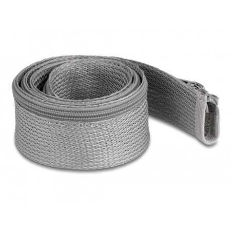 DeLOCK Braided Sleeve with zip fastener heat-resistant 1 m x 50 mm grey