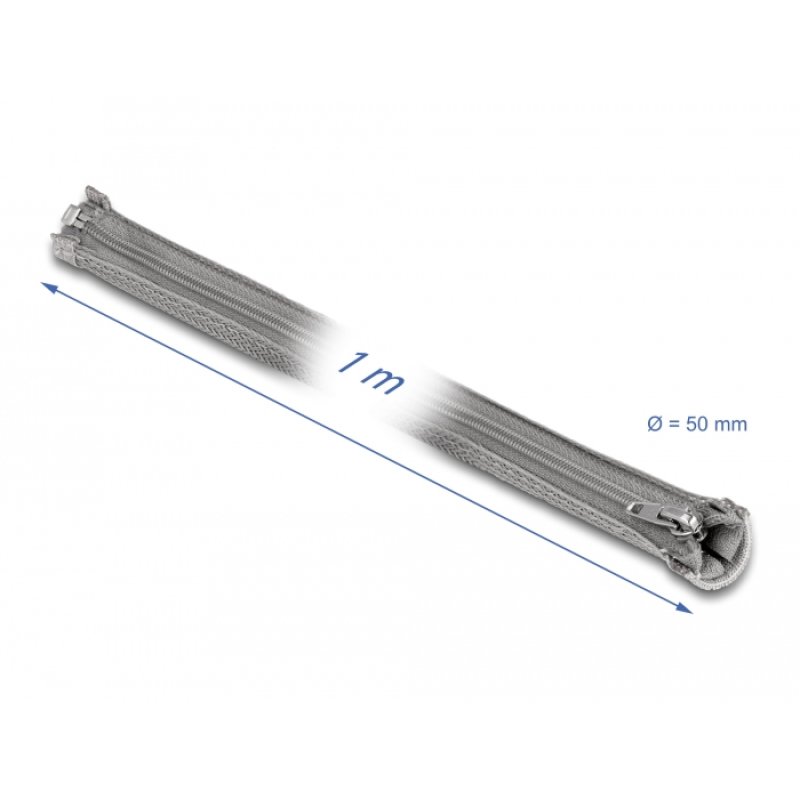 Geflechtschlauch mit Reißverschluss hitzebeständig 1 m x 50 mm grau