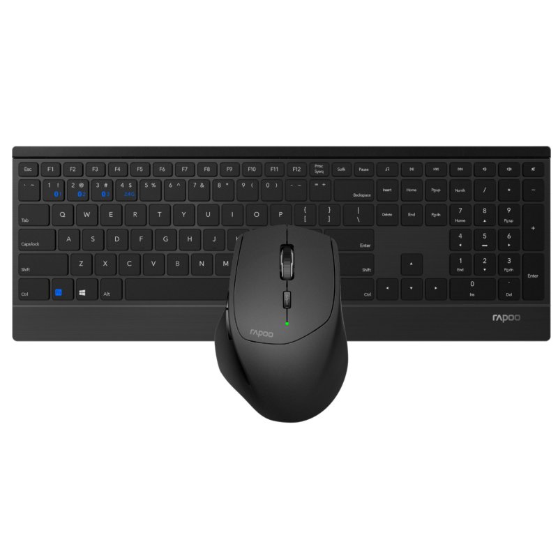 Rapoo 9500M keyboard Mouse included Universal RF Wireless Bluetooth QWERTY English Black