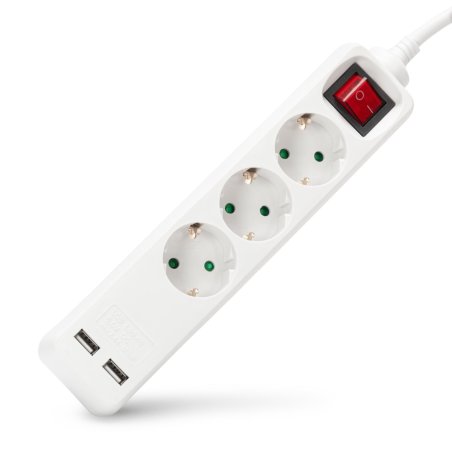 Entac Socket Extension Cord S1 3 Sockets With Switch 1.5m 3G1.5 2 USB