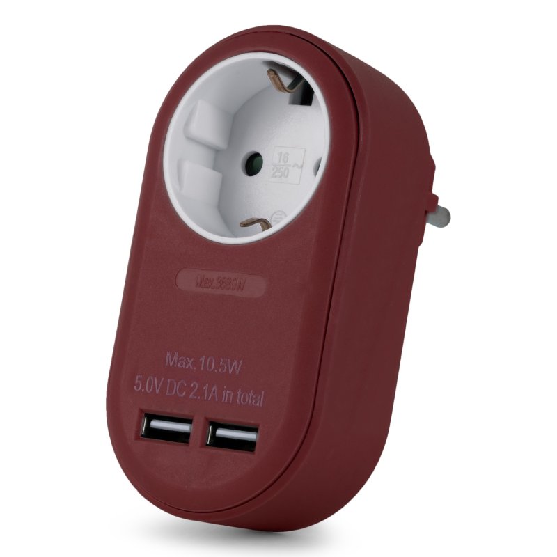 Entac Steckdosenadapter 2x USB-A burgundy
