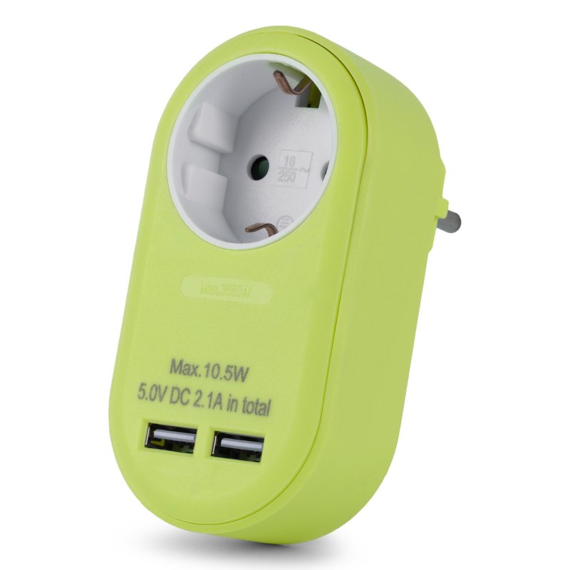 Entac EPAG-1EE-2USB-L adaptateur prise d'alimentation Type F Citron vert
