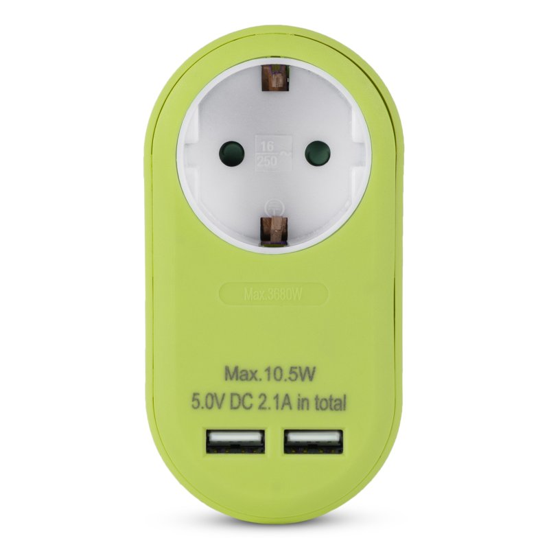 Entac Steckdosenadapter 2x USB-A lime