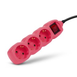 Entac Socket Extension Cord S1 Color 3 Sockets With Switch 1.5m Color Series Pink
