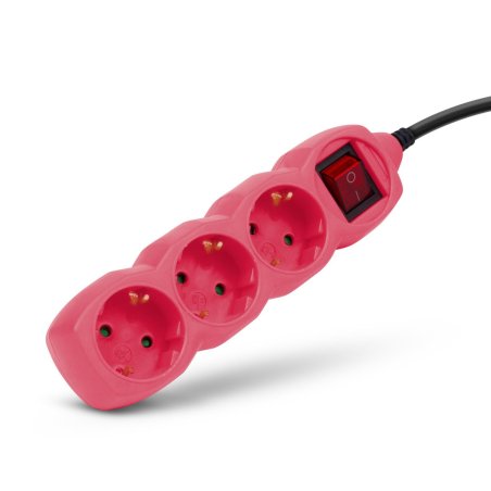Entac Socket Extension Cord S1 Color 3 Sockets With Switch 1.5m Color Series Pink