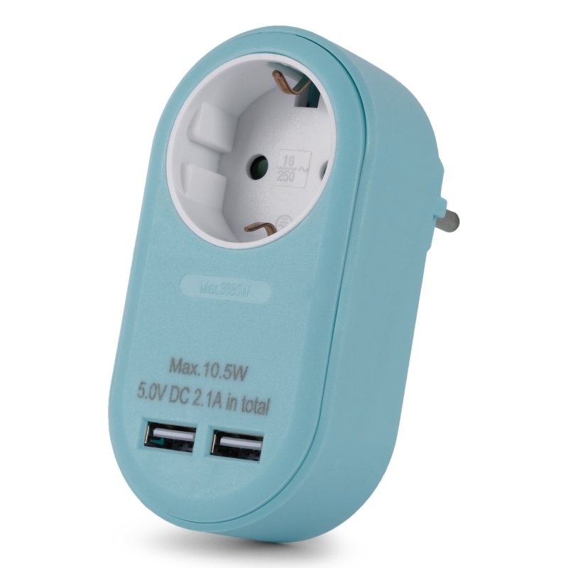 Entac EPAG-1EE-2USB-B adaptateur prise d'alimentation Type F Bleu