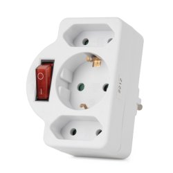 Entac Power Adapter 3 Sockets (1 Earthed, 2 Euro) with Switch