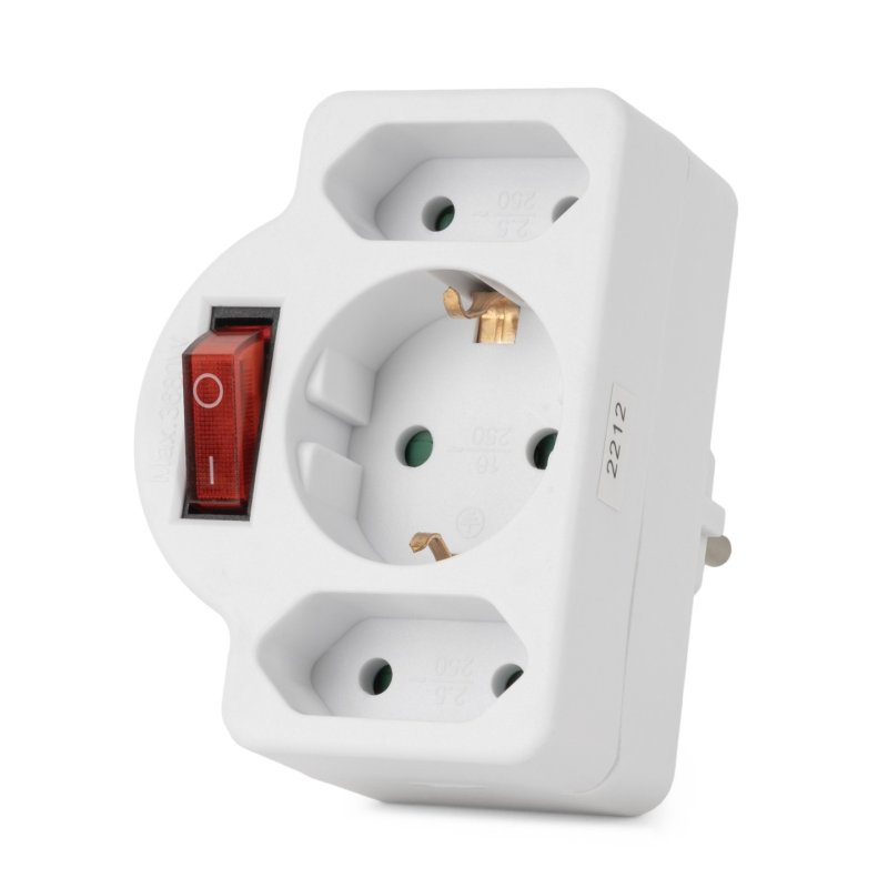 Entac Steckdosenadapter 2x Euro 1x Schukon Schalter weiß