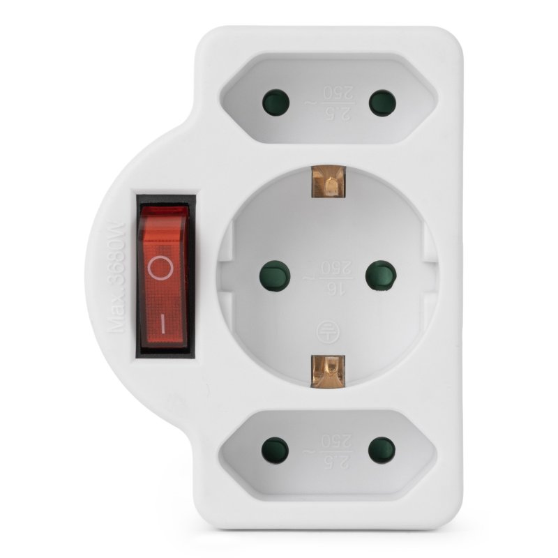 Entac Power Adapter 3 Sockets (1 Earthed, 2 Euro) with Switch