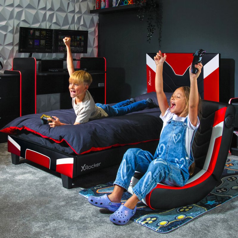 XROCKER Gaming & Racing Einzelbett 90x190cm/rot/Kunstleder