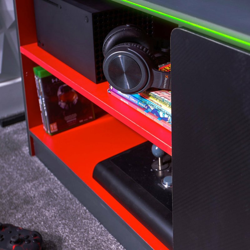 XROCKER Gaming Kommode LED Schublade/2 Regale/grau-rot