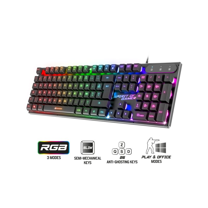 Spirit of Gamer PRO-K1 clavier Gaming USB AZERTY Noir