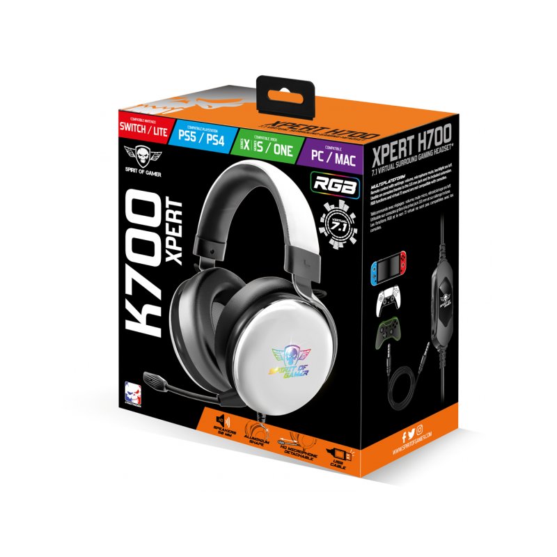 Casque Gamer filaire Spirit Of Gamer Xpert H700 RGB (Noir/Blanc)