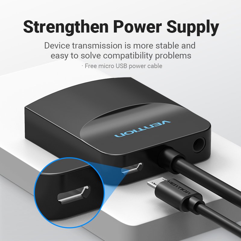 Vention ACNBB câble vidéo et adaptateur 0,15 m VGA (D-Sub) HDMI Micro-USB 3.5mm Noir