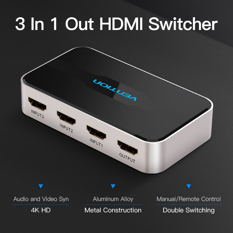 Switch HDMI Vention 3 ports (3 entrées / 1 sortie) (Gris)