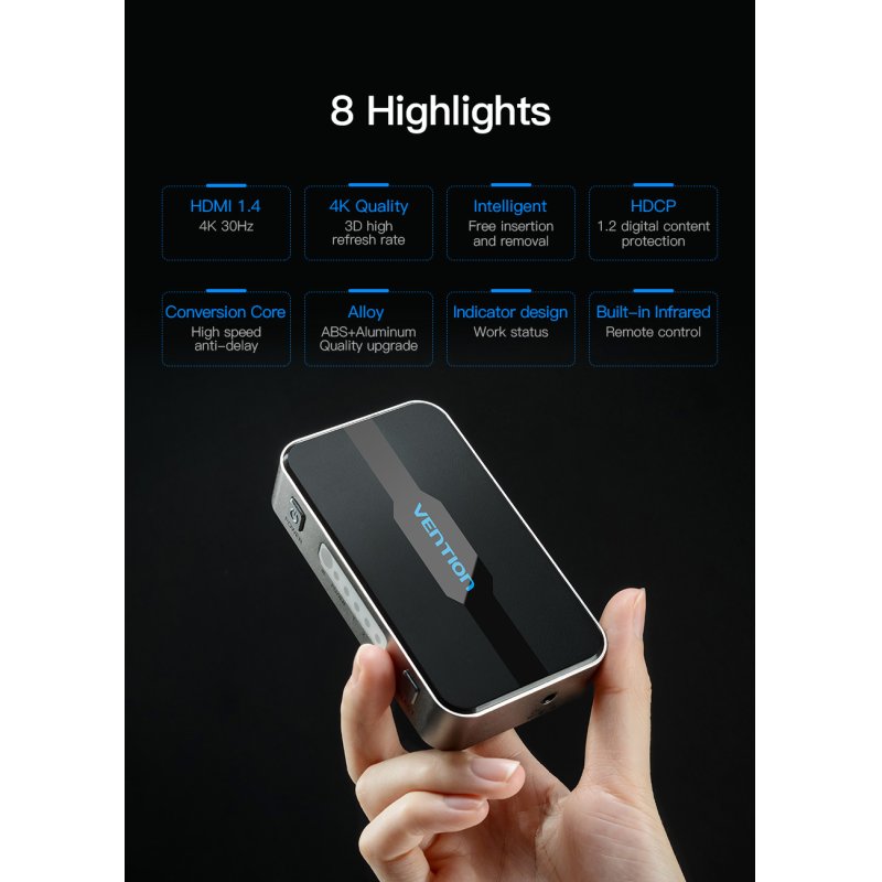 Vention 3 In 1 Out HDMI Switcher Gray Metay Type