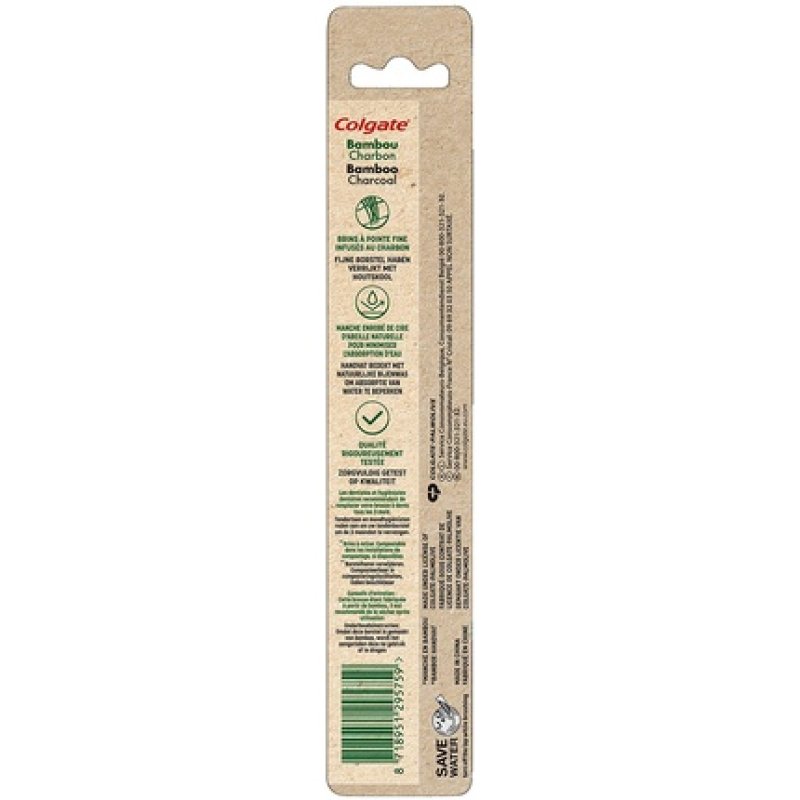 Colgate Soft Bamboo Toothbrush with Charcoal Infused Bristles for Sensitive Teeth - Biodegradable Bamboo Handle - 100%