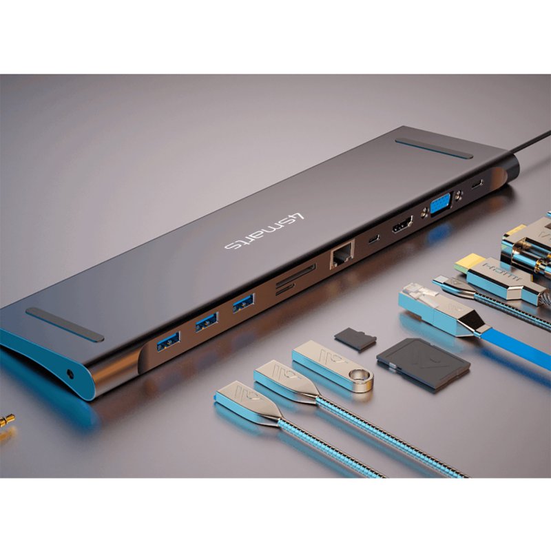 4smarts 11in1 USB 3.2 Gen 1 (3.1 Gen 1) Type-A Type-C Gris