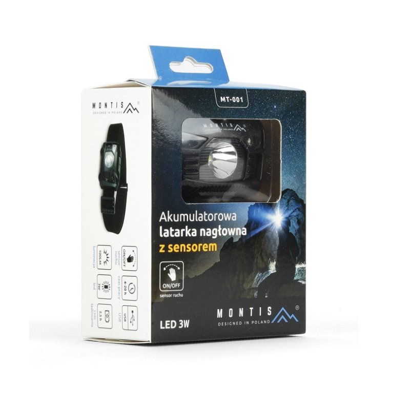 Montis Akumulatorowa latarka nagłowna z sensorem MT001 Black Headband flashlight LED