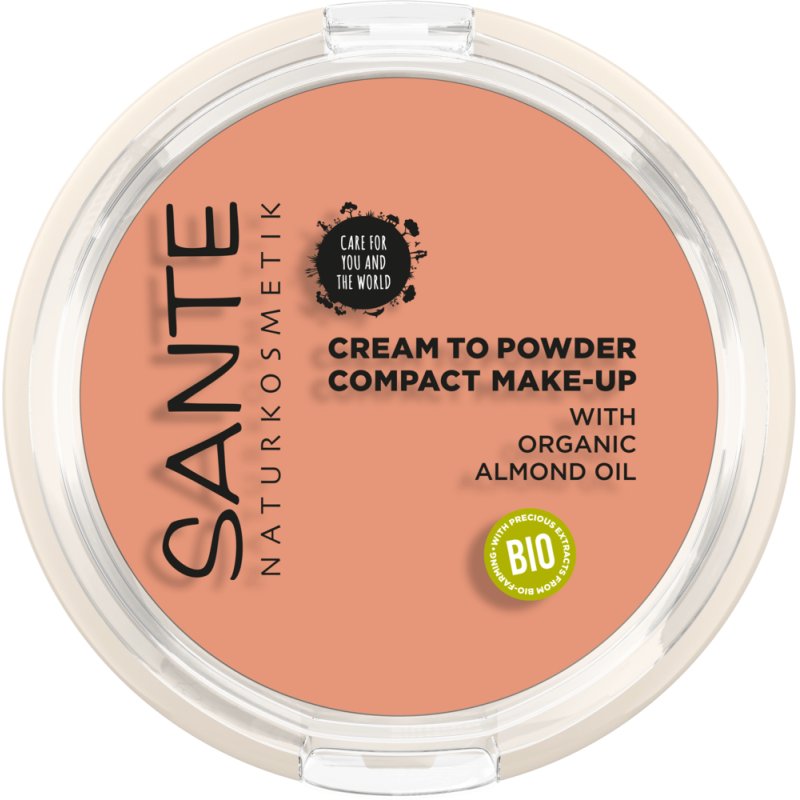 SANTE Naturkosmetik Compact Make-up 02 Warm Meadow Medium Skin Tone Compact Powder with Mirror and Tassel Vegan 9g