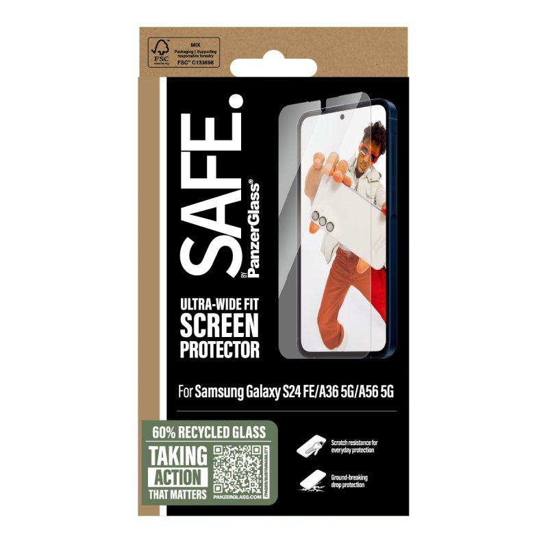 PanzerGlass SAFE. by Screen Protector Samsung Galaxy S24 FE | A36 5G | A56 5G | Ultra-Wide Fit