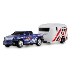 Amewi RC Pickup Die Cast mit Wohnwagen 1:64 RTR blau 6 