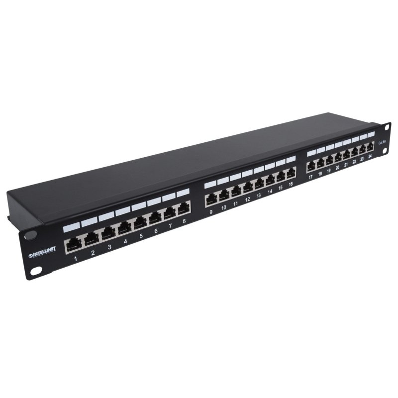 24-Port Cat6a Patchpanel FTP 1HE schwarz