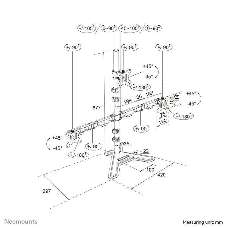 Neomounts DS45-600BL2-1 Support de moniteur triple 10-32"