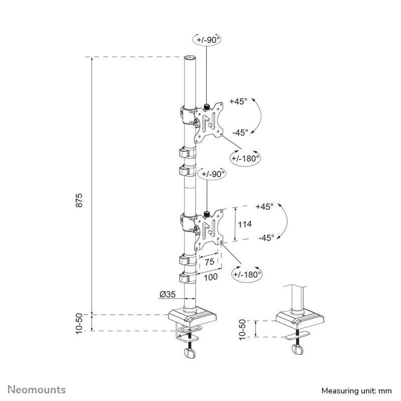 Neomounts DS60-600BL2V Dual monitor arm 10-32"