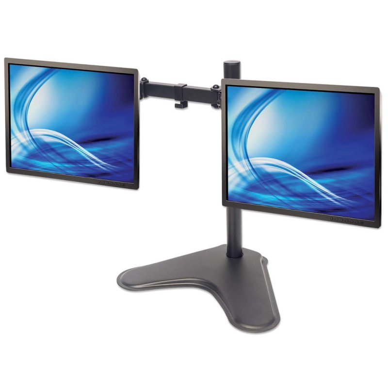 Manhattan Support de bureau double pour TV/moniteurs (Bras articulé), écrans 10" à 27", montage sur pied,