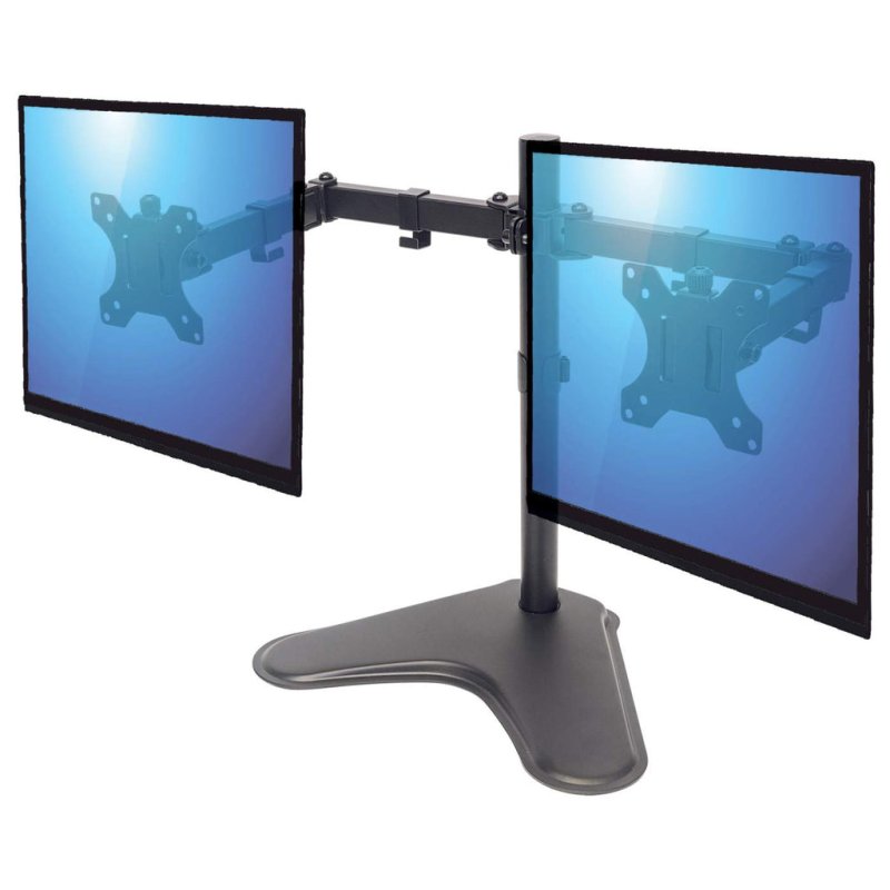 Manhattan Support de bureau double pour TV/moniteurs (Bras articulé), écrans 10" à 27", montage sur pied,