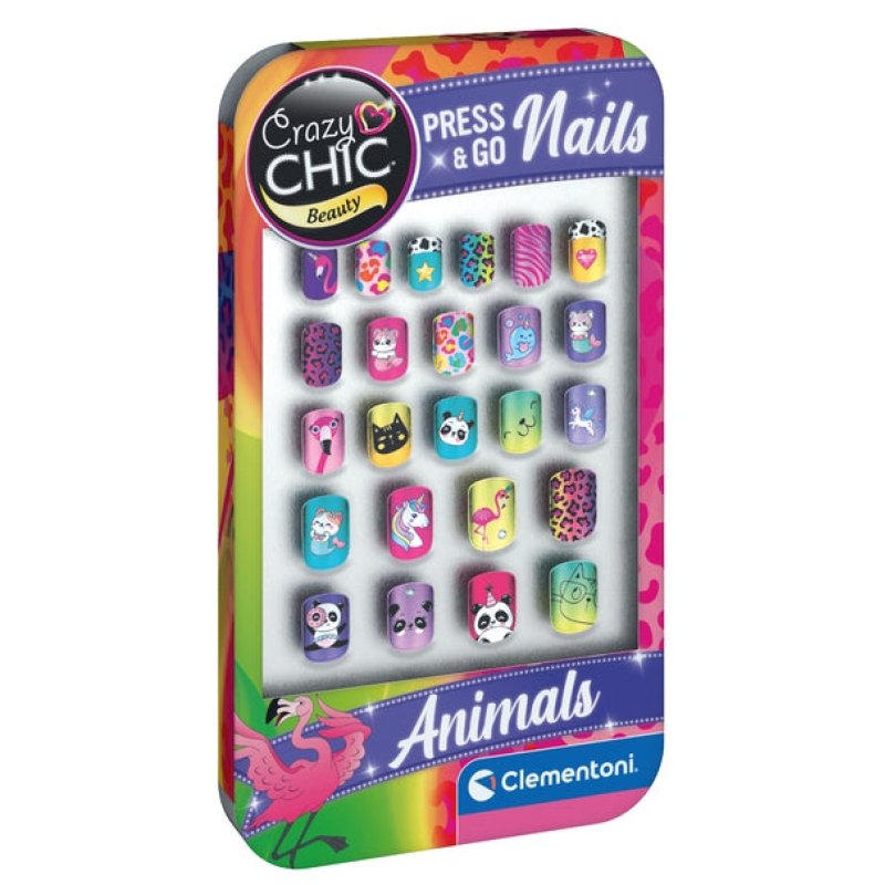 Clementoni - CC Lovely Make-Up - Press & Go Nails, Animals (I-18154)