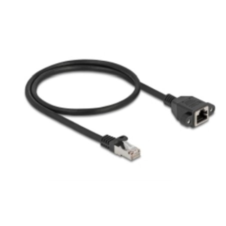 Delock Netzwerk Verlängerungskabel S/FTP RJ45 Stecker zu RJ45 Buchse Cat.6A flache Ausführung 0,5 m schwarz