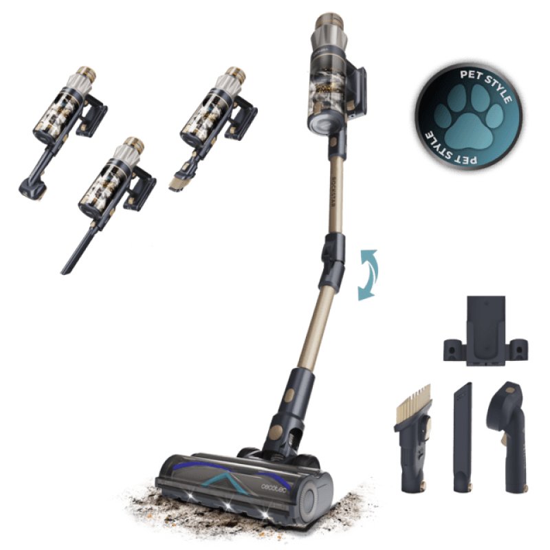 Cecotec Conga Rockstar RS90 Pet Flex 2-in-1 stick vacuum Battery Dry Cyclonic Bagless 0.5 L 600 W Black, Blue, Gold 2.5