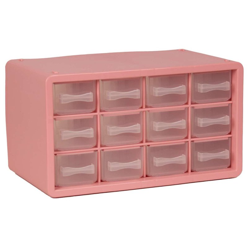 Raaco - Storage Box with 12 Drawers - Pink - 14.2 x 24.8 x 14.9 cm