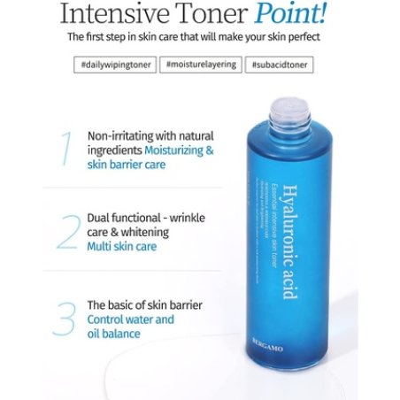 Bergamo Essential Intensive Hyaluronic Acid Skin Toner 7.1fl oz/210mL - Korean Skin Care for Combination Skin Types