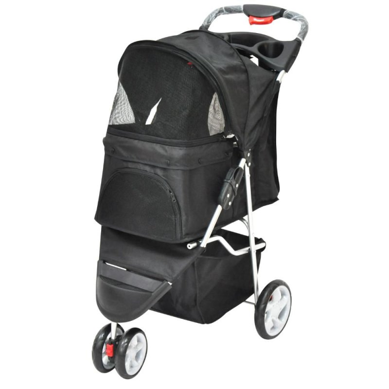 PAWISE - Dog Stroller - 3-Wheel - Black