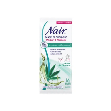 Nair Cold Wax Strips 16 Pieces For Bikini & Underarms With Hemp Oil
