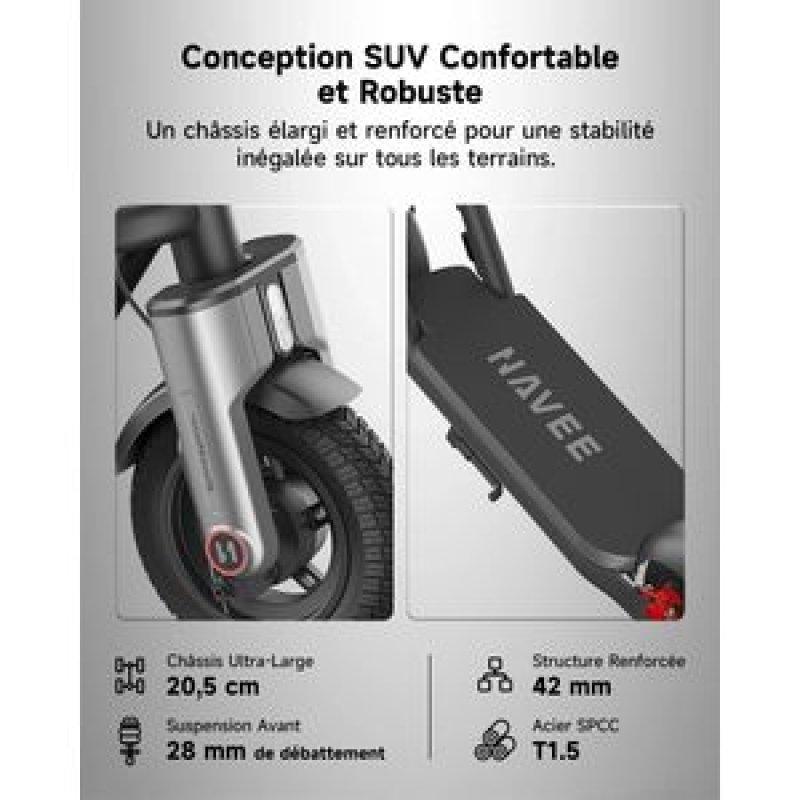Trottinette électrique Navee N65II 600W 1350W 25km/h 10,5 Tubeless- 80 mm large