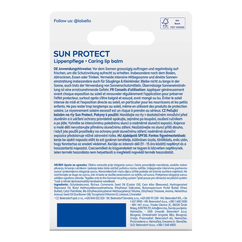 Labello Sun Protect baume pour les lèvres Beaume pour les lèvres Unisexe 4,8 g