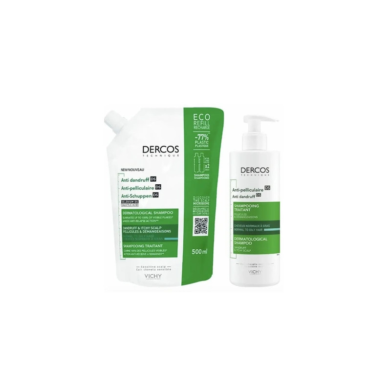 Vichy Dercos Antidandruff Greasy Shampoo 400ml Refill 500ml