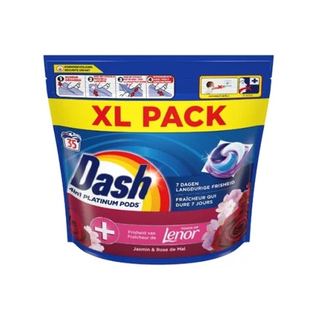 Dash 4in1 Platinum Pods Touch Of Lenor Jasmin & Rose De Mai 35 Pods 196 Gr Each