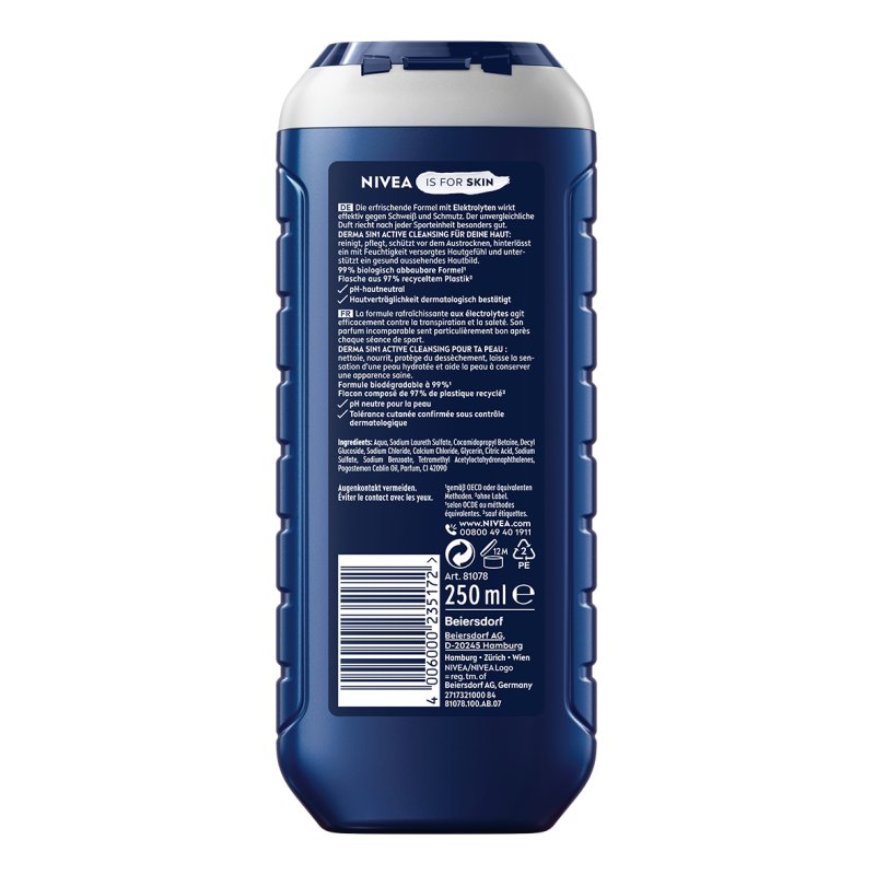 NIVEA MEN Fresh Sport 250 ml Gel douche Hommes Corps, visage et cheveux Citron vert
