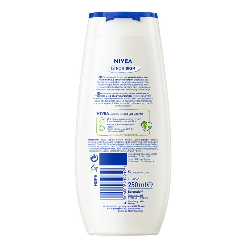 NIVEA Cashmere & Cottonseed Oil 250 ml Gel douche Femmes Corps Fleur