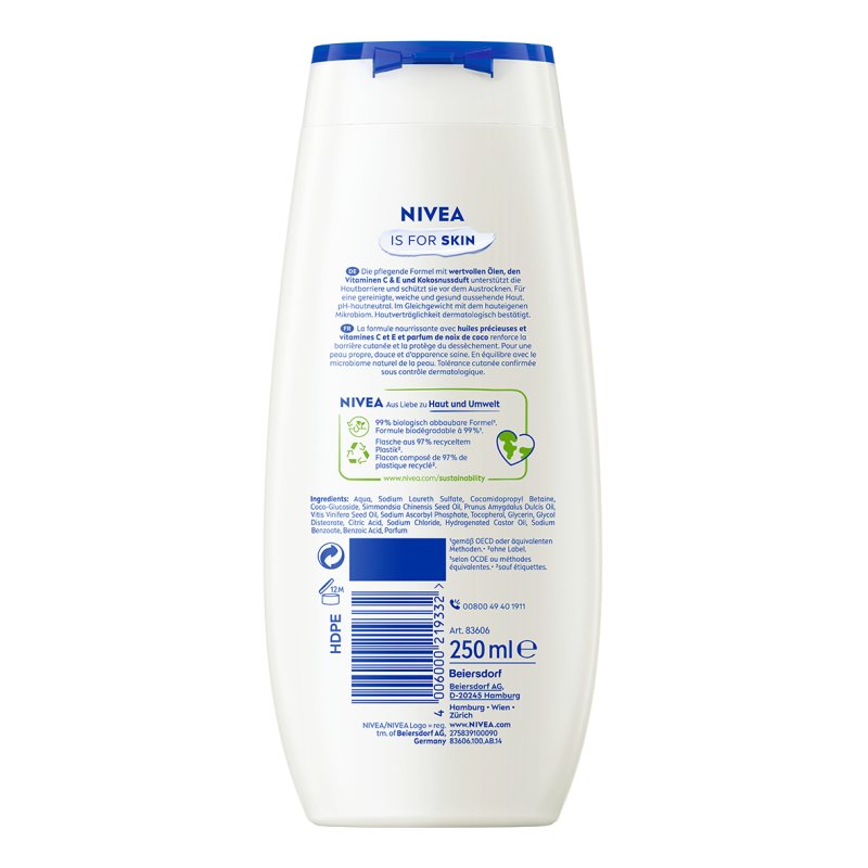 NIVEA Coconut & Jojoba Oil 250 ml Gel douche Femmes Corps Noix de coco
