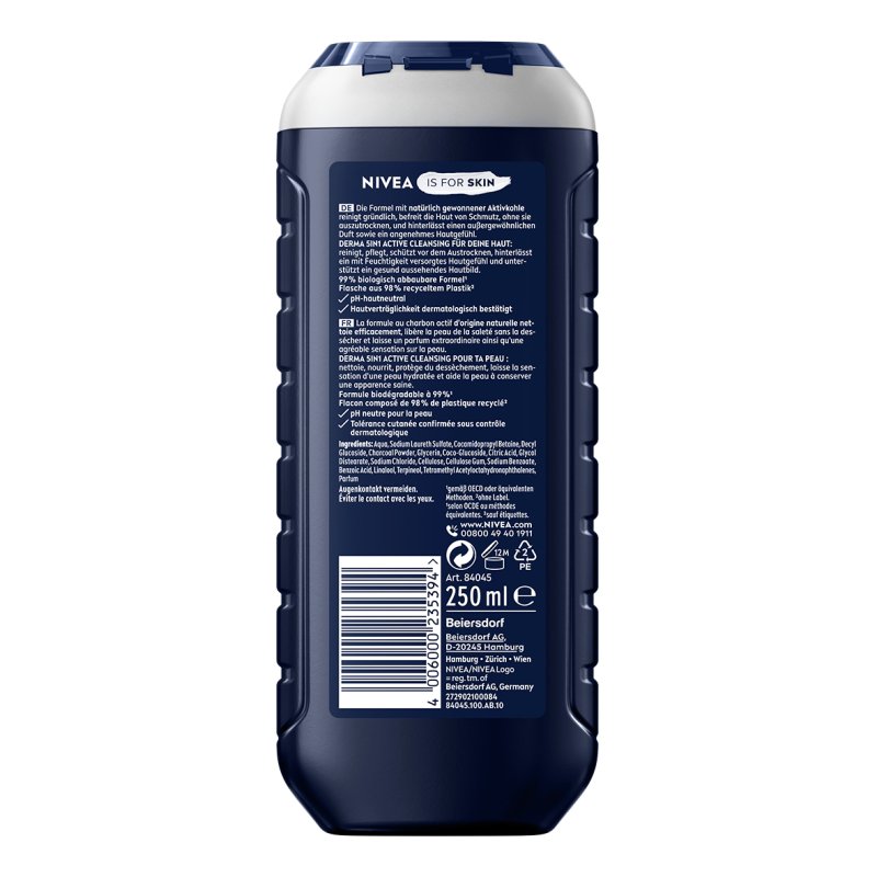 NIVEA MEN Active Clean 250 ml Gel douche Hommes Corps, visage et cheveux Fraicheur